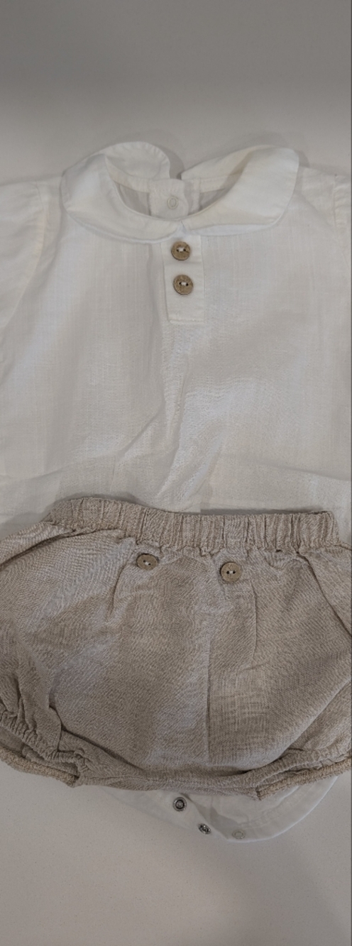 Kids Matching Set - White Top & Beige Shorts